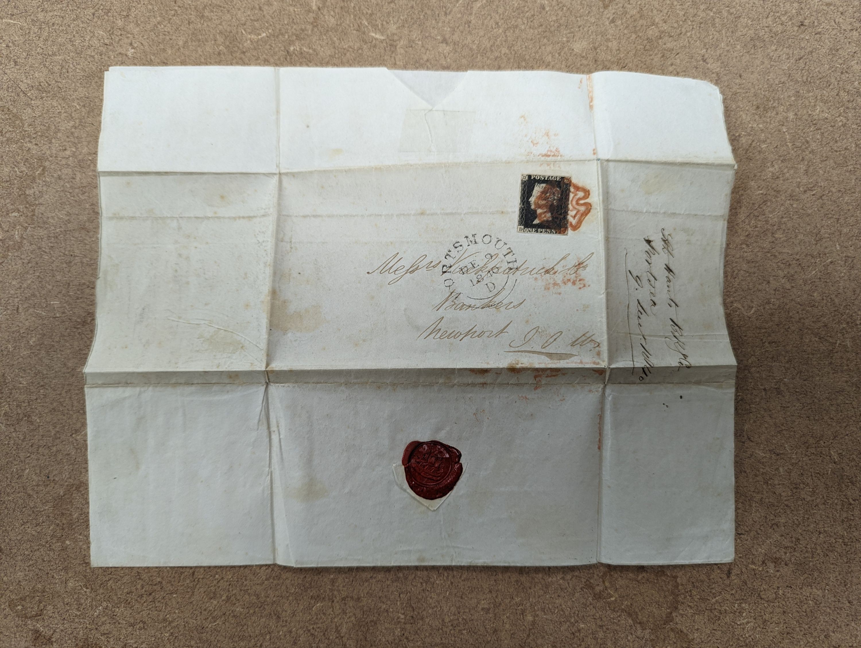 Great Britain group of seven covers with Dec. 1840 1d black plate 4, Feb. 1841 1d black, pair plate 8 to Southampton, Apr. 1841 1d black plate 7, 1856 2d blue. Two large covers with 1d reds and 1858 2d blue. 1858 pair 4d